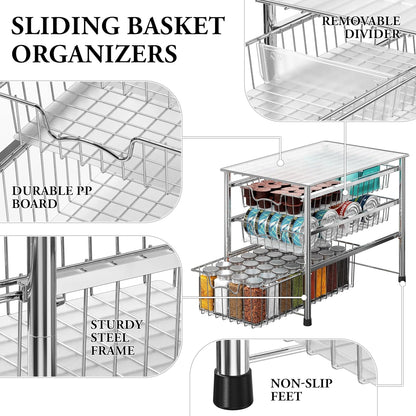 Simple Houseware Stackable Basket Drawer, Chrome