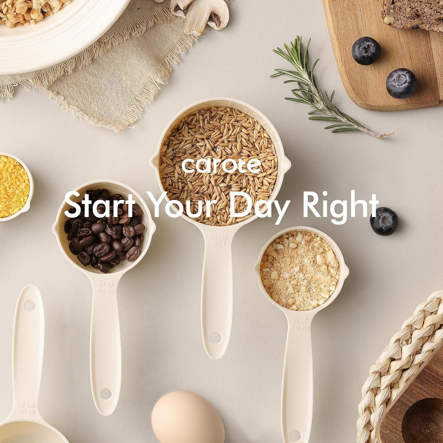 CAROTE Silicone Cooking Utensils Set, Kitchen Utensils Set 10 Pcs for cooking, BPA Free Spatula Set with Heat Resistant Wood Handles for Nonstick Cookware (Cream White)