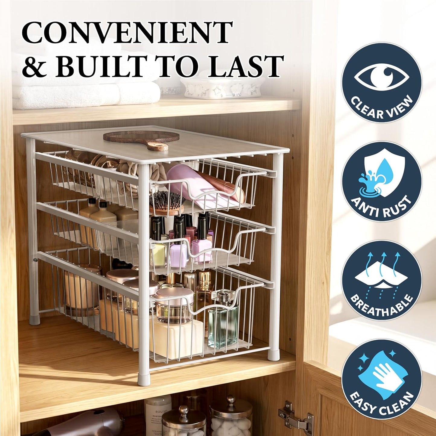 Simple Houseware Stackable Basket Drawer, Chrome