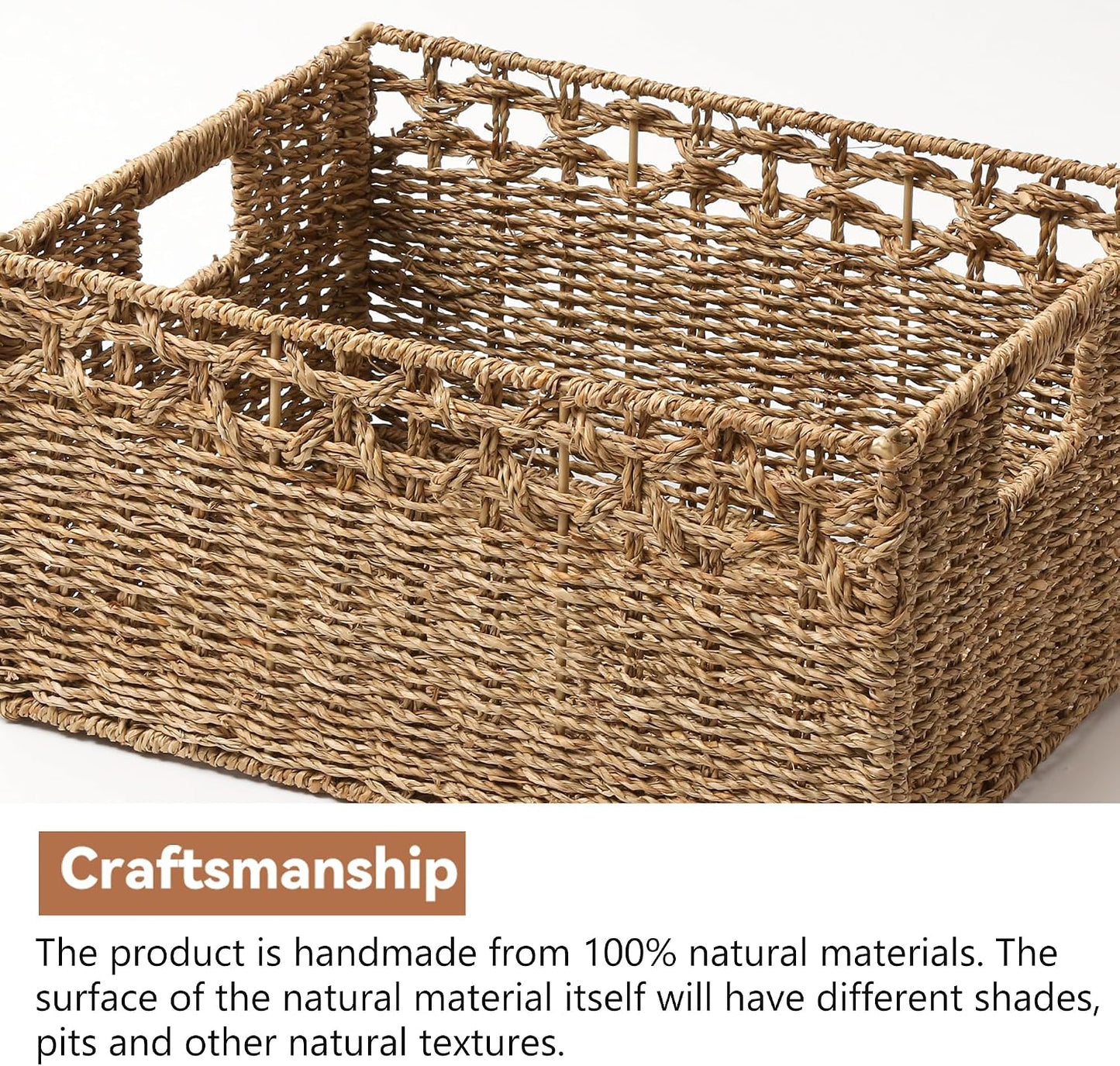 Wicker Storage Basket, Baskets for Organizing, Storage Basket with Built-in Handles, Water Hyacinth Shelves，Wicker Storage Baskets for Shelves, Water Hyacinth Storage Baskets (nature, 4-Pack)