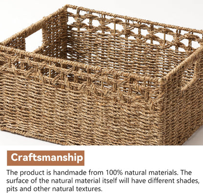 Wicker Storage Basket, Baskets for Organizing, Storage Basket with Built-in Handles, Water Hyacinth Shelves，Wicker Storage Baskets for Shelves, Water Hyacinth Storage Baskets (nature, 4-Pack)