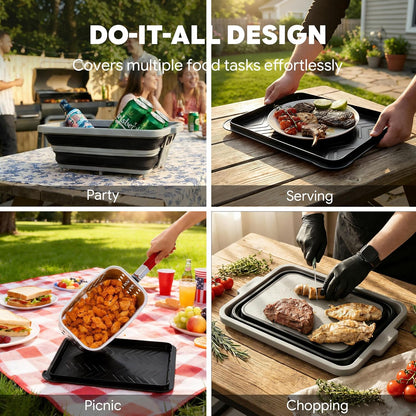 Feasto Collapsible BBQ Prep Tubs with Cutting Board, 9-IN-1, 2 Tubs Portable Grill Prep Station with Side Brackets, Lids, Knives, Meat Claws and Drain Rack, Space-Saving for Kitchen & Camping, Black