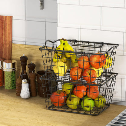 Simple Houseware 2 Pack Stackable Single Wire Basket, (11.5 x 15 x 7.5 in)