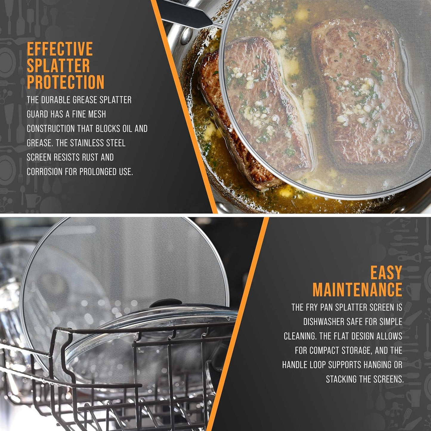 U.S. Kitchen Supply 4-Piece Stainless Steel Splatter Guard Set (13", 11.5", 10",8”) Fine Mesh Cover, Grease & Oil, Splatter Screen for Frying Pan, Cooking Pots, with Comfort Grip Handles