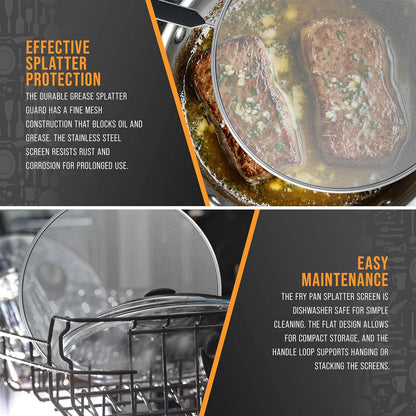 U.S. Kitchen Supply 4-Piece Stainless Steel Splatter Guard Set (13", 11.5", 10",8”) Fine Mesh Cover, Grease & Oil, Splatter Screen for Frying Pan, Cooking Pots, with Comfort Grip Handles