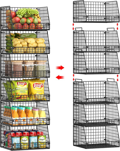 Jakyitvi 4 Pack XXL Stackable Wire Storage Basket, Extra Large Capacity Pantry Organizer and Storage, Muti-Purpose for Vegetable Fruit Basket & Can Organizer & Snack Rack & Metal Pantry Bin