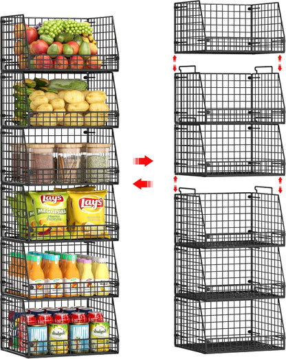 Jakyitvi 4 Pack XXL Stackable Wire Storage Basket, Extra Large Capacity Pantry Organizer and Storage, Muti-Purpose for Vegetable Fruit Basket & Can Organizer & Snack Rack & Metal Pantry Bin