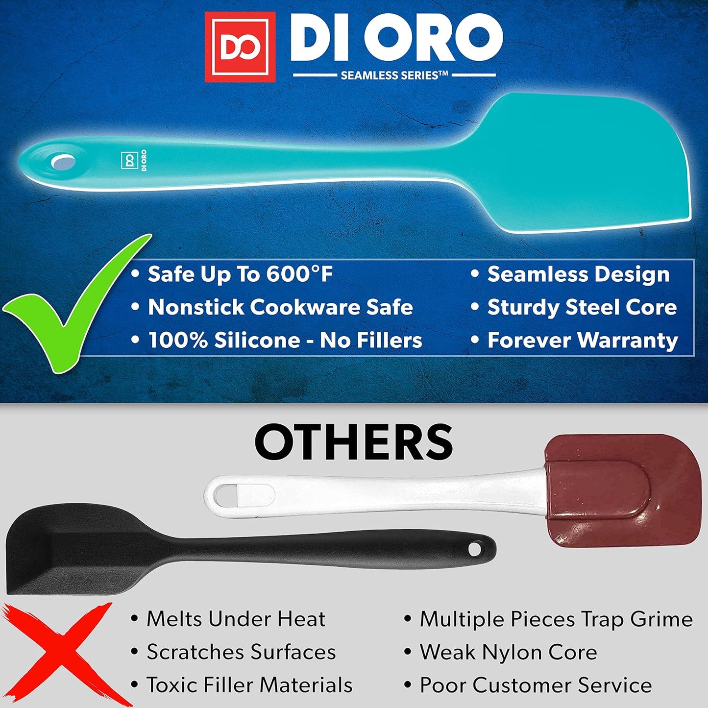 DI ORO Silicone Spatula Set - Rubber Kitchen Spatulas for Baking, Cooking, & Mixing - 600°F Heat-Resistant & BPA Free Silicone Scraper Spatulas for Nonstick Cookware - Dishwasher Safe (3pc, Black)