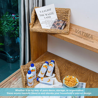 VATIMA Water Hyacinth Storage Baskets with Large Open-Front for Kitchen, Decorative for Living Room, 13.4” x 9.5” x 5.5”, 2 Pack