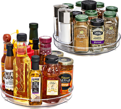 Sorbus 9 Inch Clear Lazy Susan Organizer Set, 2 Flat Turntable Organizer for Spice Organization for Cabinet, 1 Tall Lazy Susan for Kitchen, Home, Office, Closet, Classroom, Laundry Room Organization