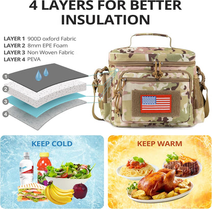 Lunch Box for Men, Tactical Lunch Bag MOLLE Webbing Leakproof Insulated Lunch Cooler Women Adult Meal with Adjustable Shoulder Strap Lunch Pail (Blue)