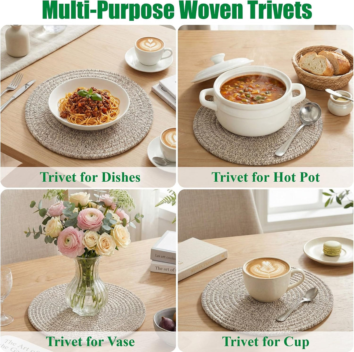 Large Trivets for Hot Dishes, Pots and Pans, Hot Pads 10 Inches 6 Pcs, Pot Holders for Kitchen, Heat Resistant Mats Protect Countertops, Kitchen Essentials Farmhouse Decor (Mix Brown)