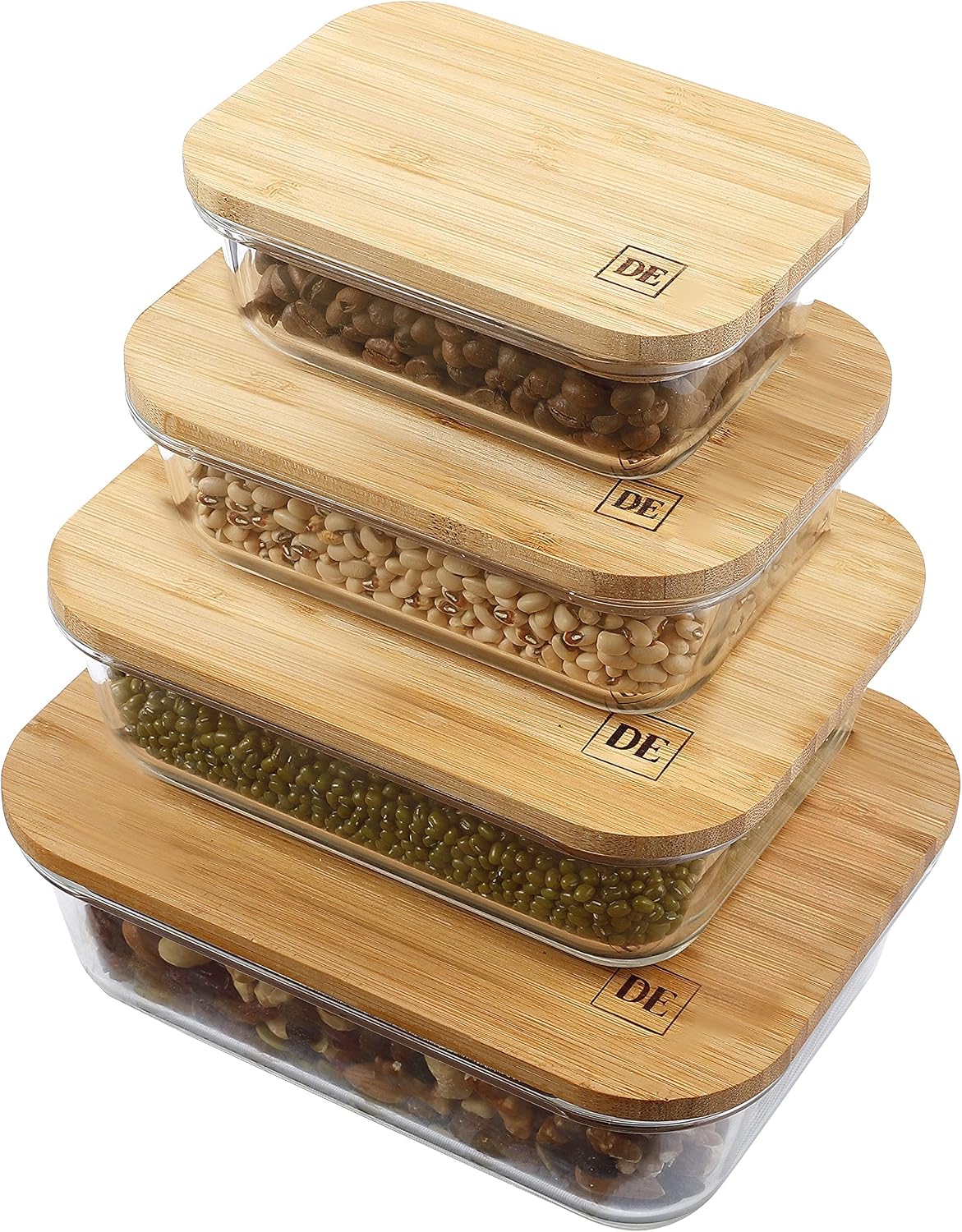 Glass Food Storage Containers with Bamboo Lids (4-Pack, 36oz) Airtight, Leakproof, BPA-Free Borosilicate Glass Meal Prep Containers – Eco-Friendly, Oven/Microwave/Freezer Safe-Plastic-Free & Reusable