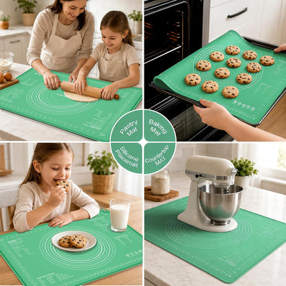 Extra Large Food Grade Platinum Silicone Pastry Mat 28 x 20, Non-Slip Non-Stick Baking Mat for Rolling Dough with 5mm Raised Edge, Measurements & Baking Guide for Bread, Pizza, Pie & Sourdough
