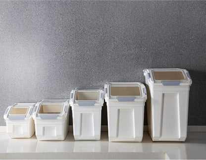 HANAMYA 32.5 Liter / 35 lbs Pet Food Storage Container with Measuring Cup, BPA free, For Dog Food | Cat Food | Rice | Grain | Flour, White & Gray, 1 count