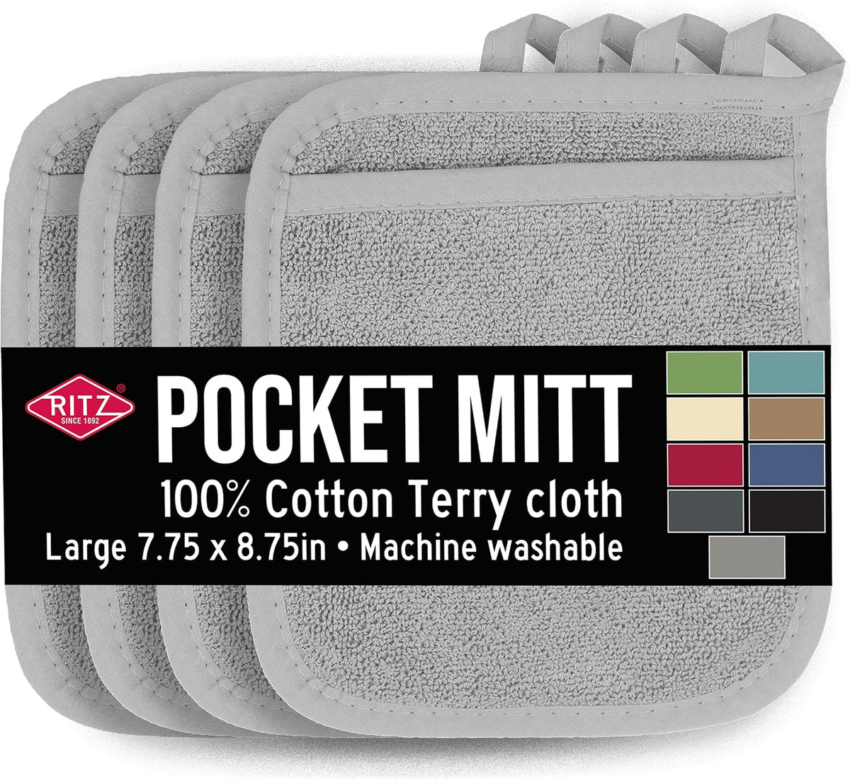 RITZ Terry Pocket Mitt & Hot Pad: Unparalleled Heat Resistant, Durable 100% Cotton – Ergonomically Designed for Optimal Grip – Easy-Care Machine Washable –, Federal Blue