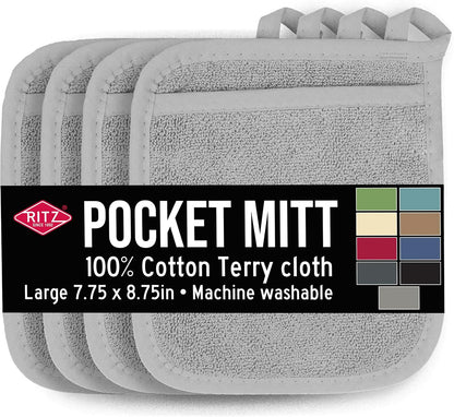 RITZ Terry Pocket Mitt & Hot Pad: Unparalleled Heat Resistant, Durable 100% Cotton – Ergonomically Designed for Optimal Grip – Easy-Care Machine Washable –, Federal Blue