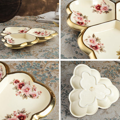 fanquare 3 Compartment Gold Floral Porcelain Platter