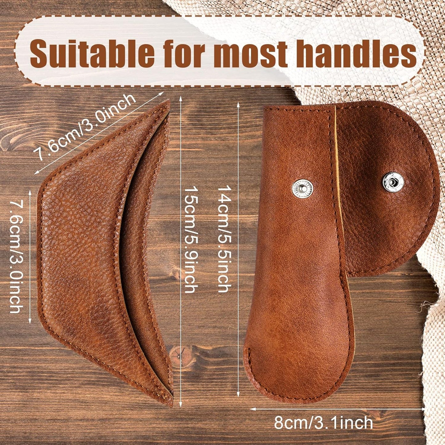 6 Pieces Cast Iron Handle Cover Handmade Thick Skillet Handle Cover Full Grain Frying Pan Sleeve Rustic PU Leather Hot Holder Double Layered Leather Assist Grip for Kitchen