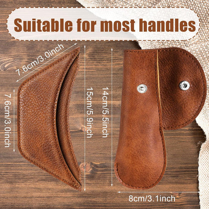 6 Pieces Cast Iron Handle Cover Handmade Thick Skillet Handle Cover Full Grain Frying Pan Sleeve Rustic PU Leather Hot Holder Double Layered Leather Assist Grip for Kitchen