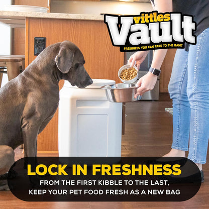 Vittles Vault Traditional Pet Food Storage Container For Dog Kibbles/Bird Seed/Oatmeal/Rice/Flour/Cereal, BPA Free Plastic, Sealed Airtight For Cat Food, Up To 30 lb, Made in USA, With Scoop, Gray