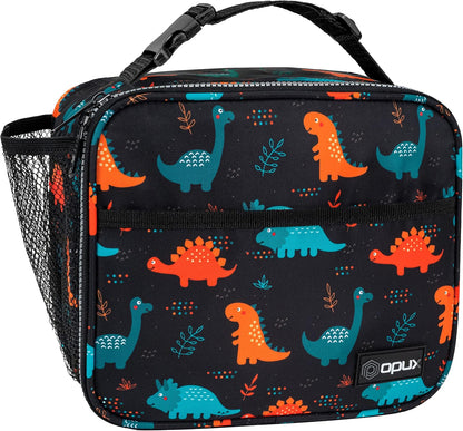 opux Insulated Lunch Bag Kids, Lunch Box for School Boy Girl, Leakproof Small Reusable Compact Soft Mini Cooler Bag, Toddler Small Lunch Boxes Kit Pail with Front Side Pockets (Purple)