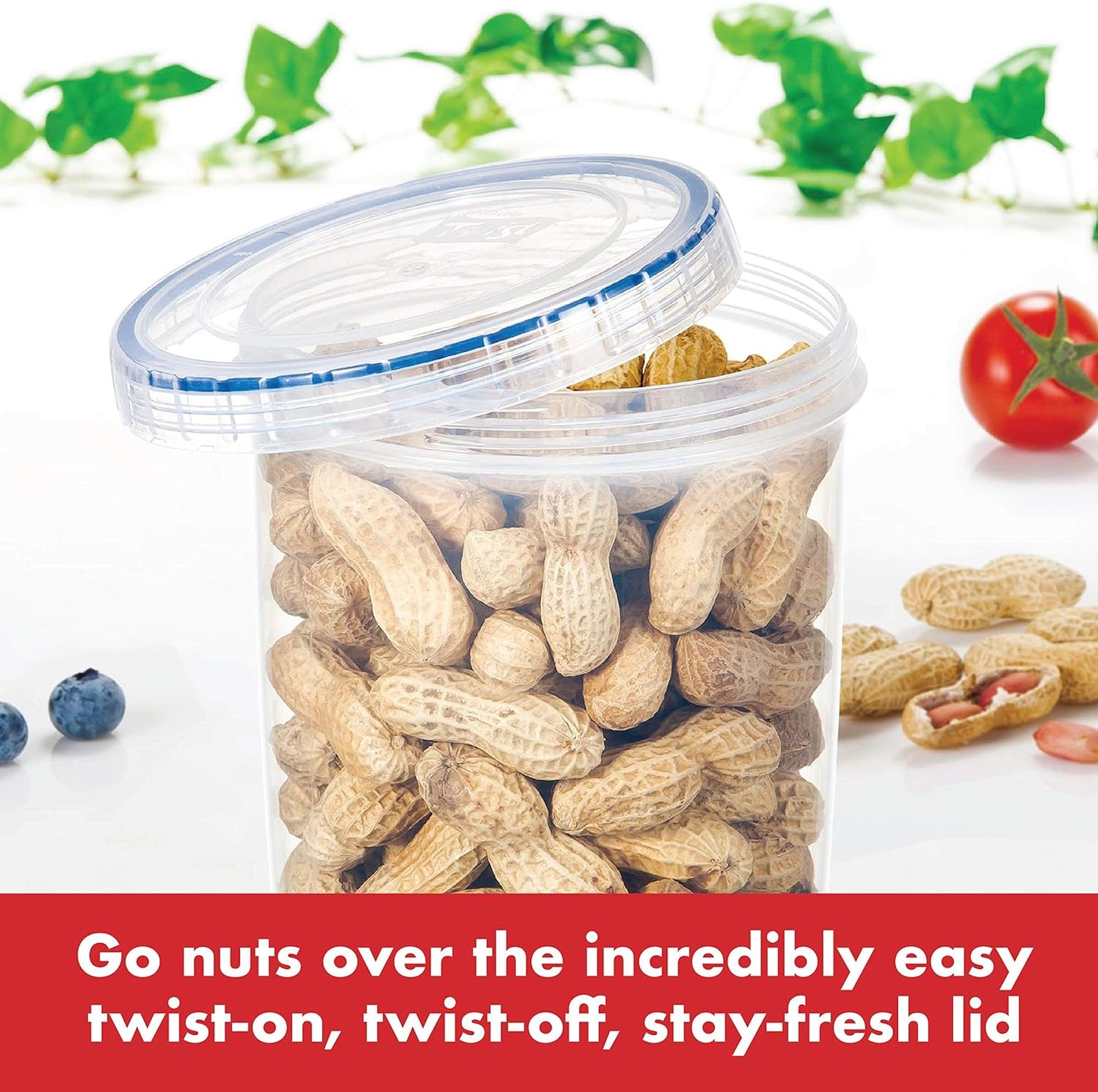 LOCK & LOCK Easy Essentials Twist Food Storage lids/Airtight containers, BPA Free, Tall-30.4oz Clear