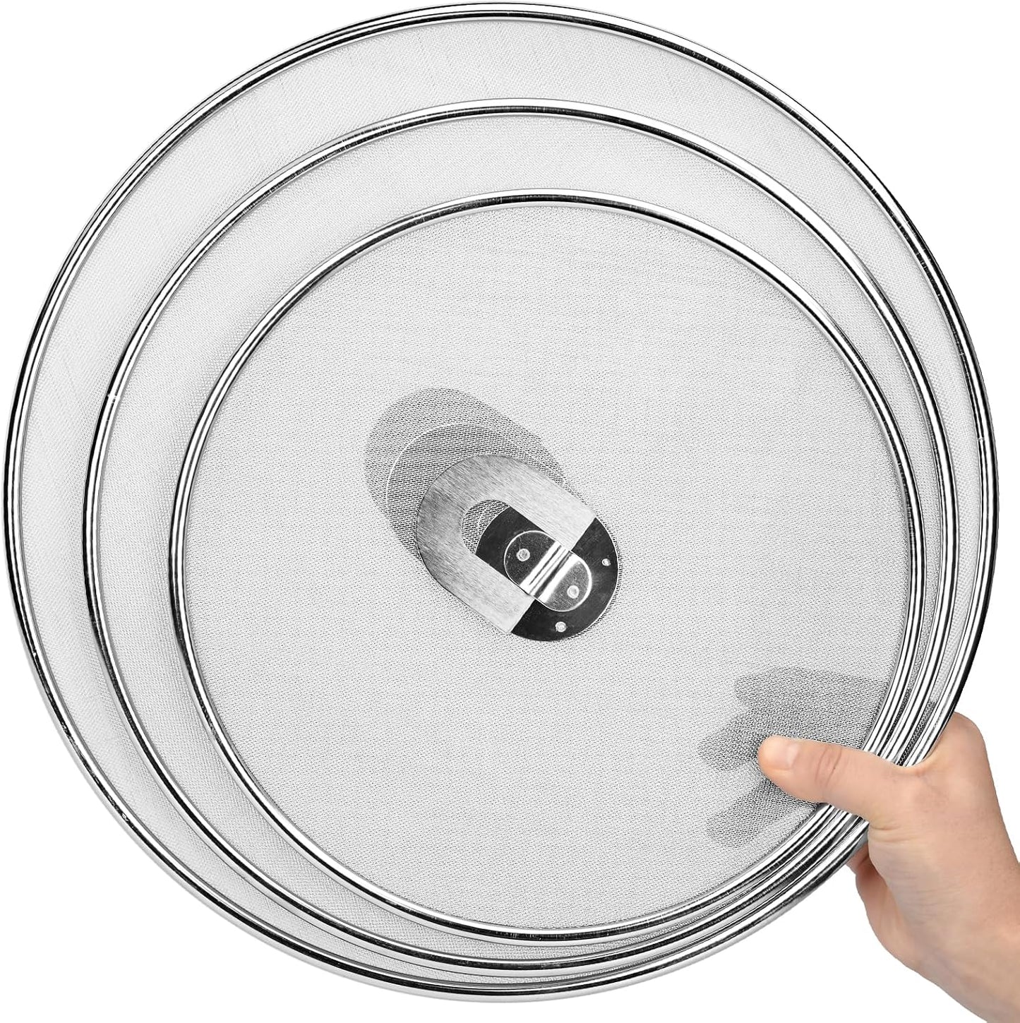 Splatter Screen for Frying Pan 13" 11.5" 9.8" Stainless Steel Fine Mesh Grease Splatter Guard with Comfort Silicone Handles and Resting Feet for Prevent Oil Splatter Safe Cooking