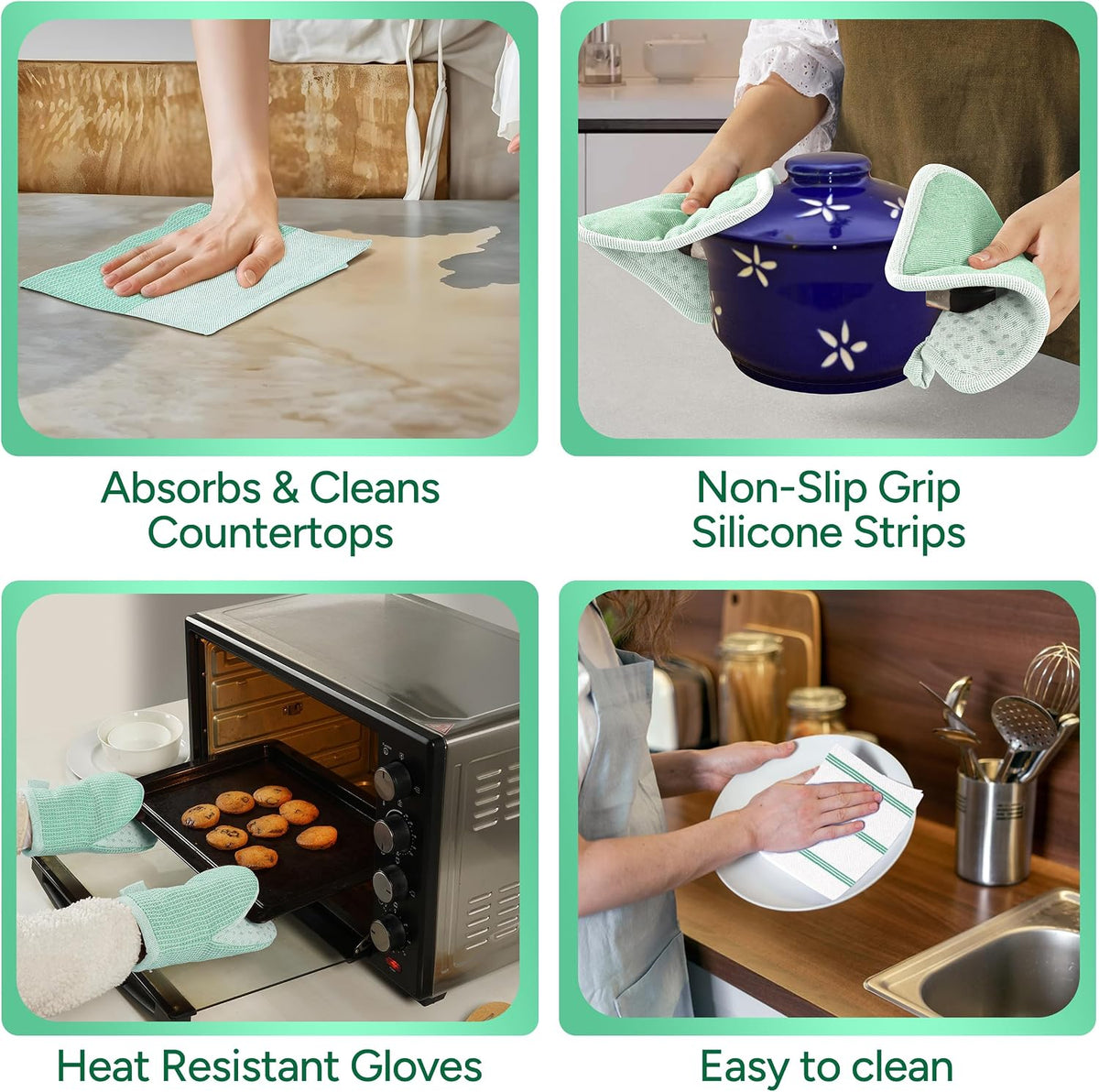 Casa Platino Potholders for Kitchens, 8-Piece – 500°F Heat Resistant Oven Mitts and Pot Holders, Mini Oven Mitt with Silicone Grip, 2 Kitchen Towels & 2 Dish Cloths – Durable & Non-Slip – Canyon Rose