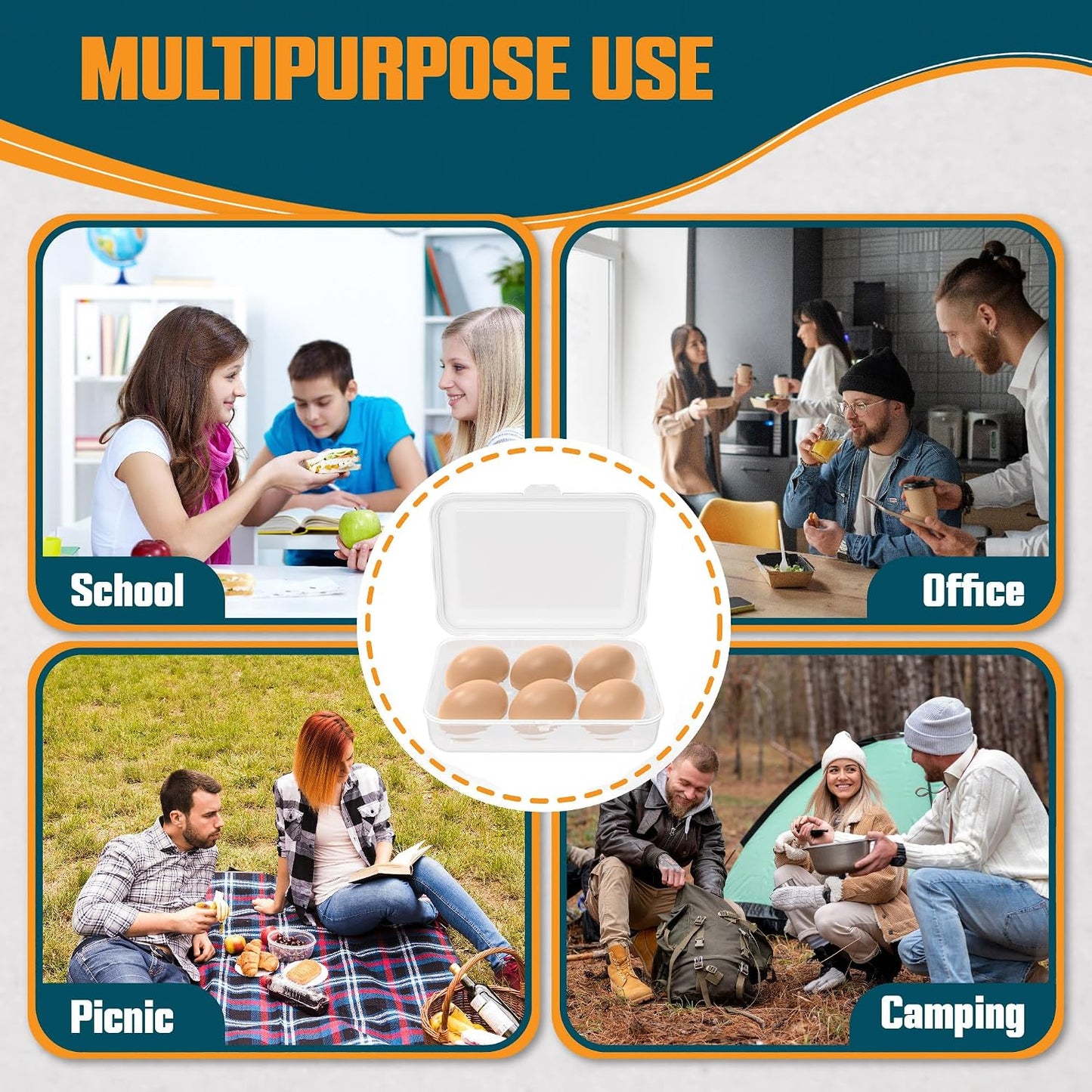 ZPU Egg Holder Camping, 1Pcs 6 Grid Egg Container, Plastic Egg Carrier for Camping Picnic Travel Outdoor Refrigerator Kitchen, Protective Egg Storage Case, Clear White