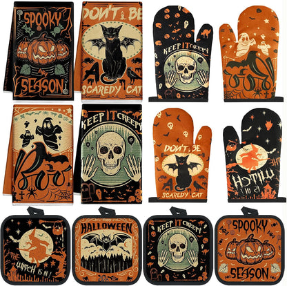 SiliFine 12 Pcs Fall Pumpkin Kitchen Towels Oven Mitts Pot Holders Set