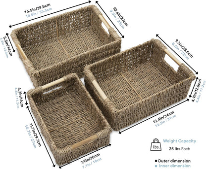 VATIMA Water Hyacinth Storage Baskets with Large Open-Front for Kitchen, Decorative for Living Room, 13.4” x 9.5” x 5.5”, 2 Pack
