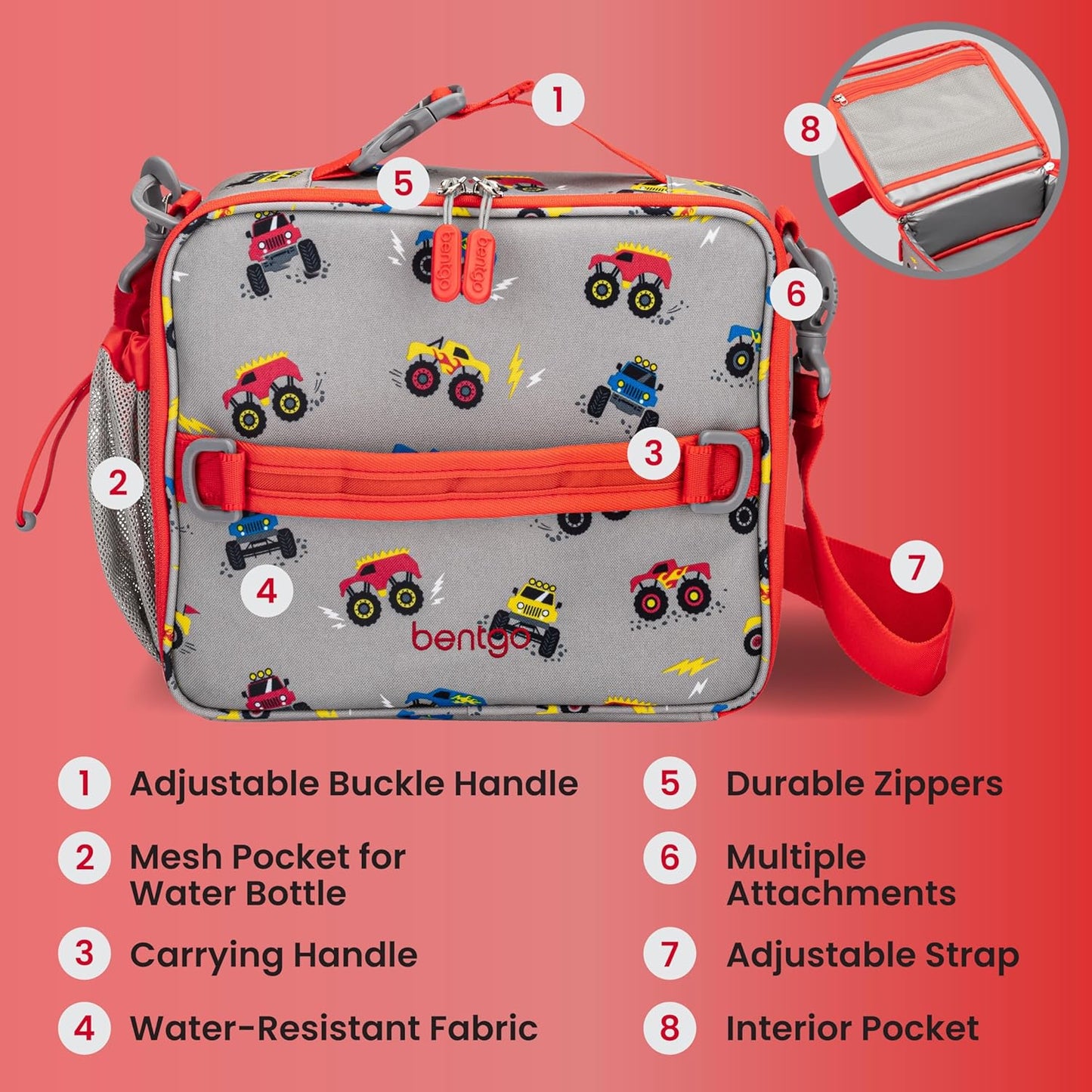 Bentgo Kids Lunch Bag - Durable, Double-Insulated Lunch Bag for Kids 3+; Holds Lunch Box, Water Bottle, & Snacks; Easy-Clean Water-Resistant Fabric & Multiple Zippered Pockets (Mermaid)