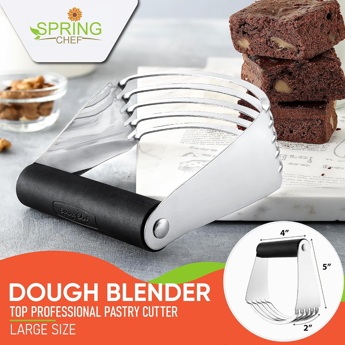 Spring Chef Large Dough Blender For Baking - Durable Pastry Blender - Black