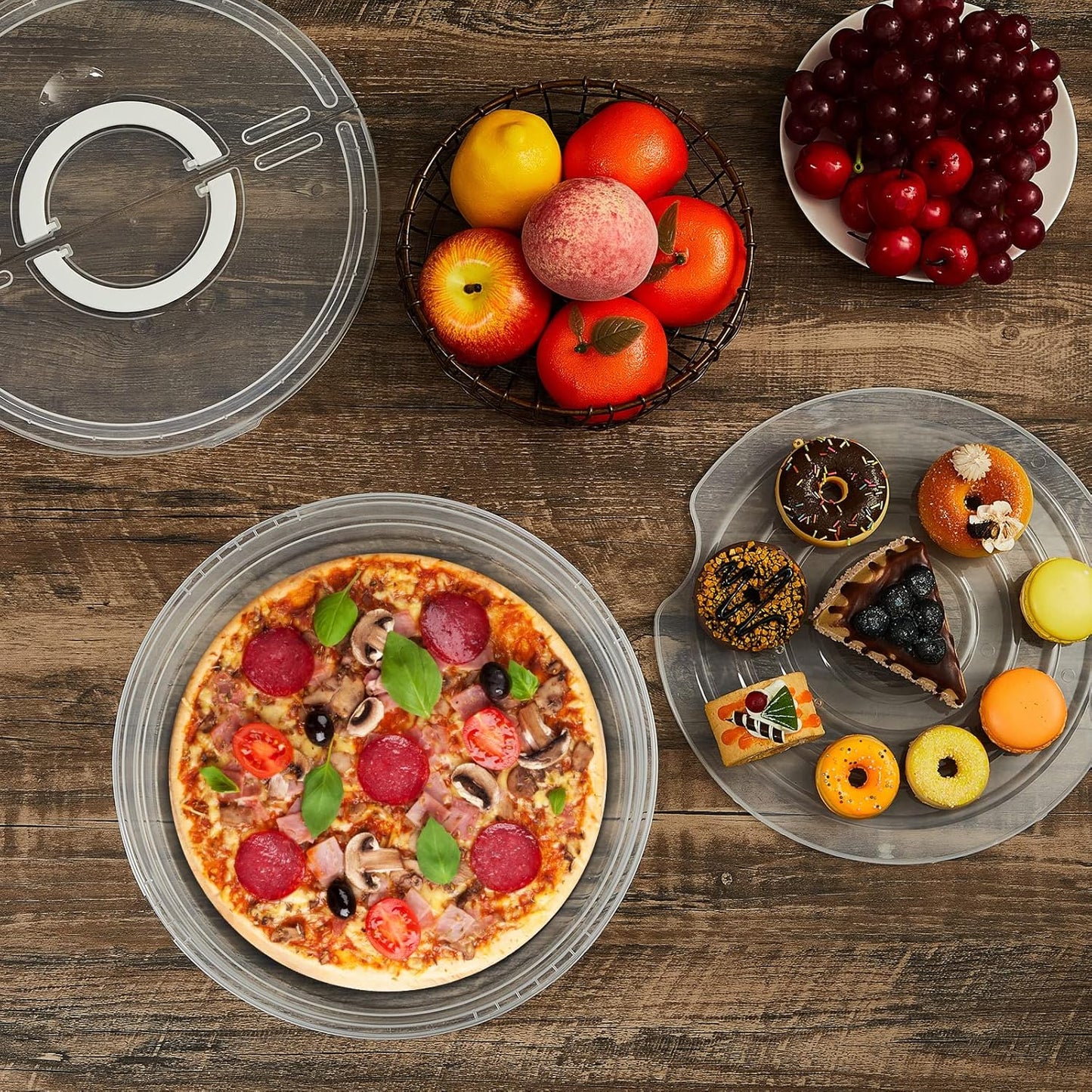 Crowye 3 Pcs 12 Inch Pie Carrier with Lid and Handle, 2 Compartments Food Storage Container Round Pizza Holder Reusable Pizza Keeper for Egg Cheese Tortilla Pastry Cakes Desserts