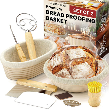 Complete Bread Proofing Baskets Set with 9 in and 10 in Banneton Basket