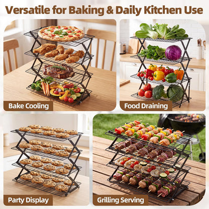 LIANYU 4-Tier Cooling Rack for Baking & Cooking, Collapsible & Space-Saving