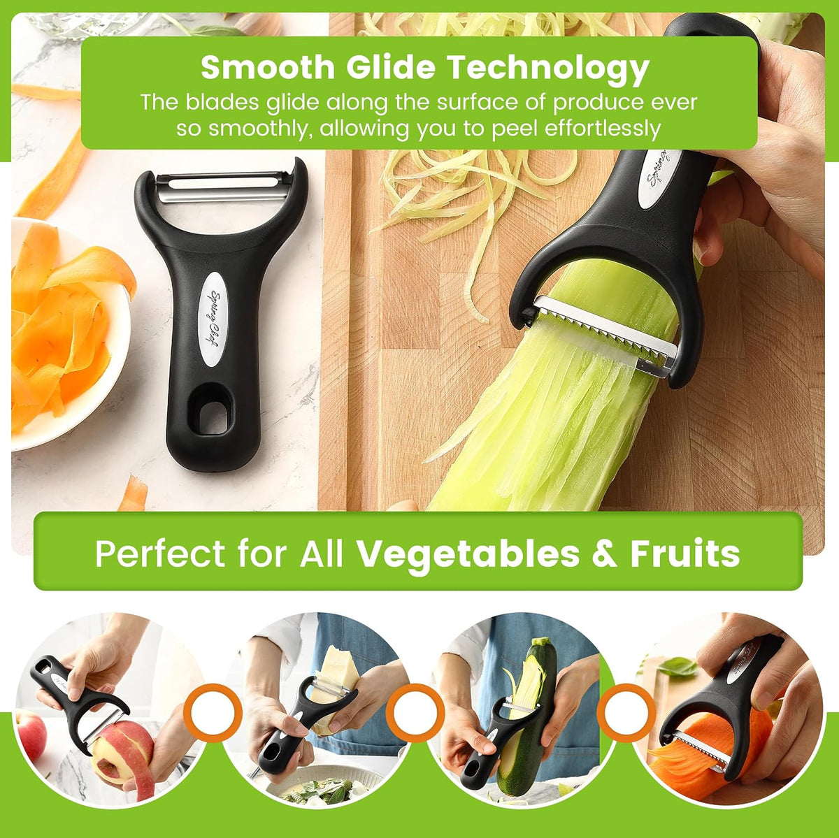 Spring Chef Swivel Potato Peeler & Julienne Vegetable Peeler w/Soft Handle