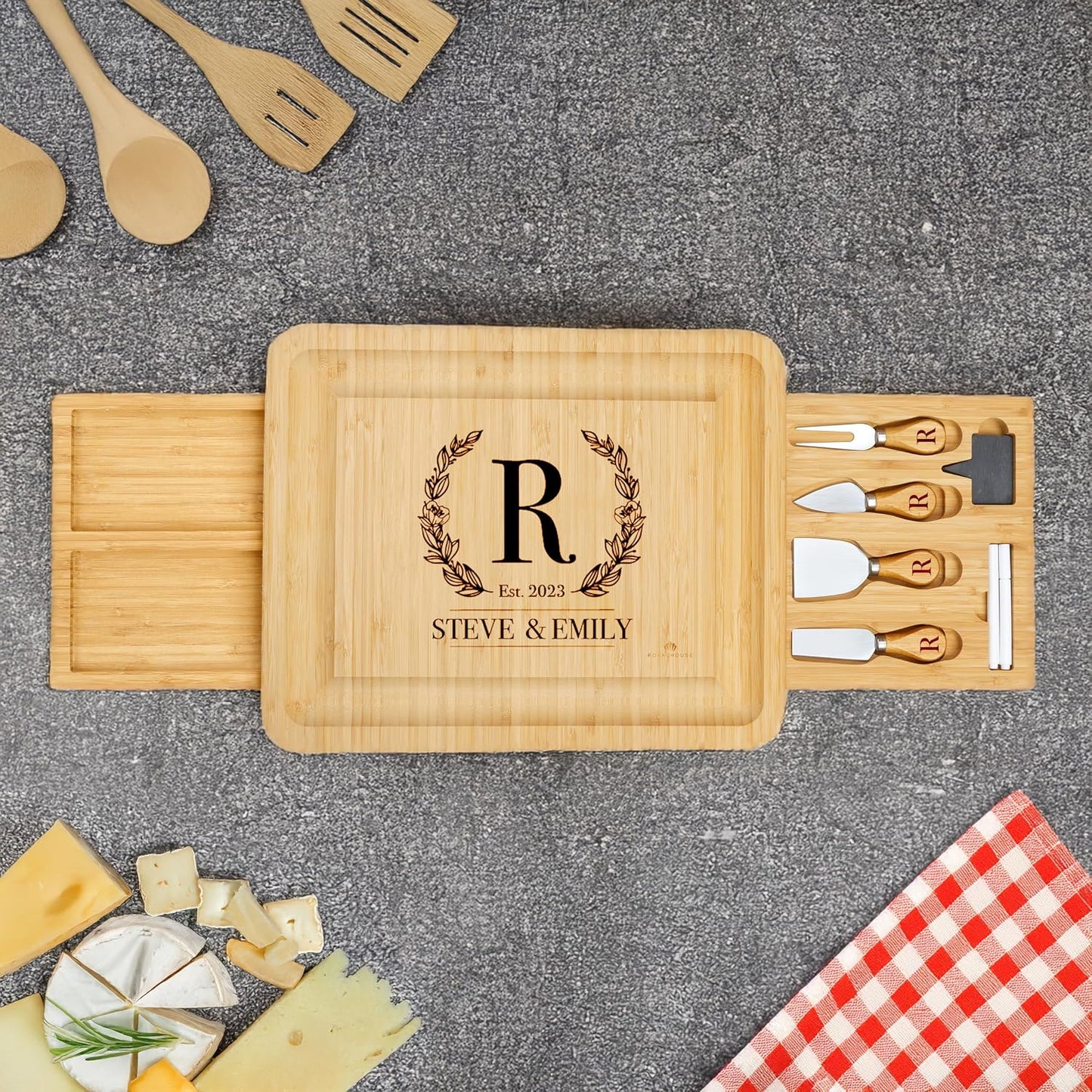 RoyalHouse Bamboo Cheese Board and Charcuterie Boards Set & Serving Tray for Meat, and Wine - Birthday Gifts for Women, Wedding Gift for Couples 2025, Bridal Shower, Housewarming Gift New Home