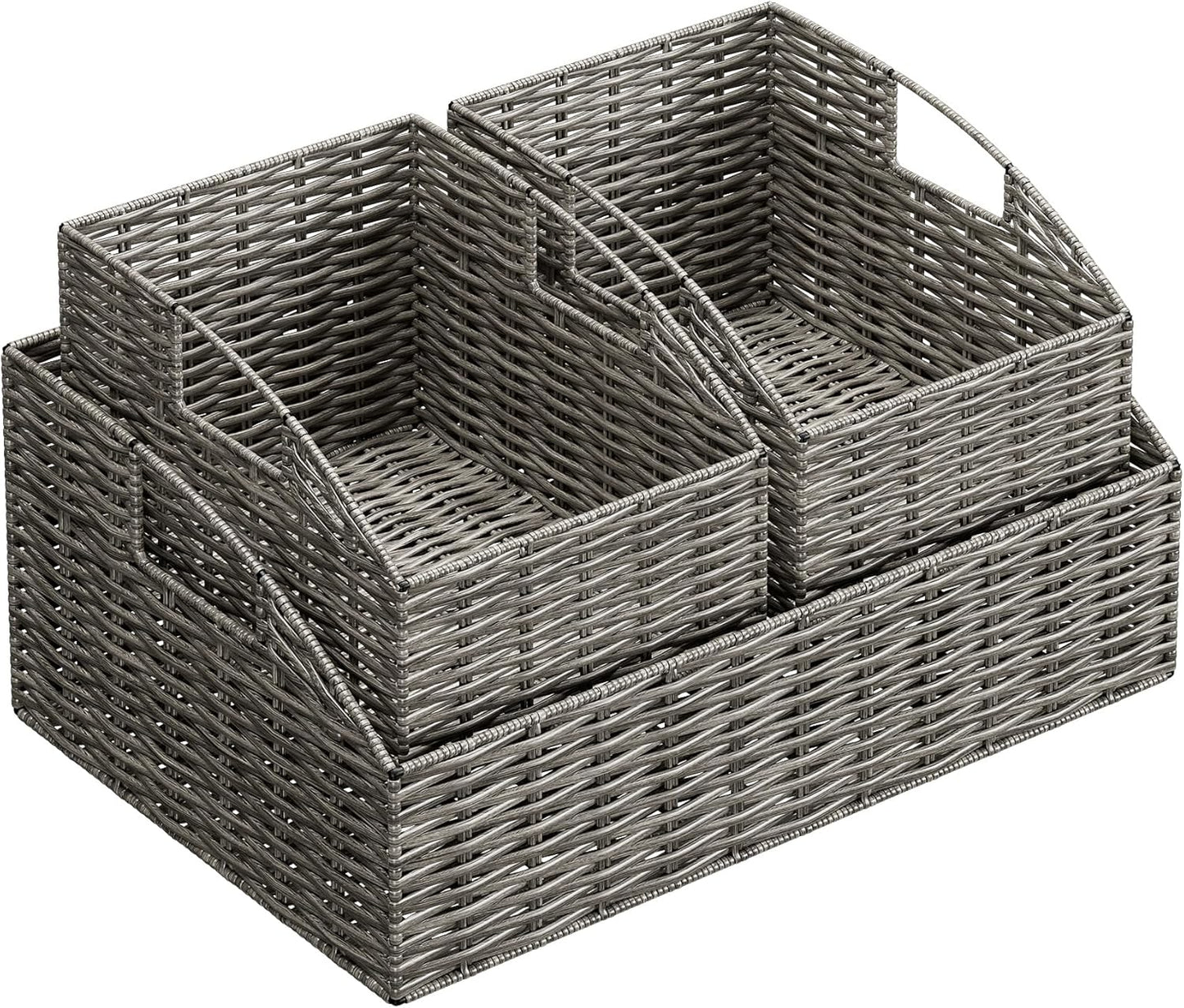 Rattan Storage Baskets, Handwoven Wicker Storage Bins with Built-in Handles, Storage Container Baskets for Shelves, Bedroom, Bathroom, Laundry Room or Kitchen(Natural)