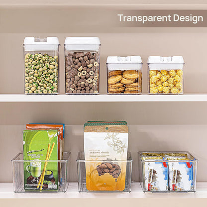 Vtopmart 6 Pack Food Storage Organizer Bins, Clear Plastic Bins for Pantry, Kitchen, Fridge, Cabinet Organization and Storage, 4 Compartment Holder Packets, Snacks, Pouches, Spice Packets