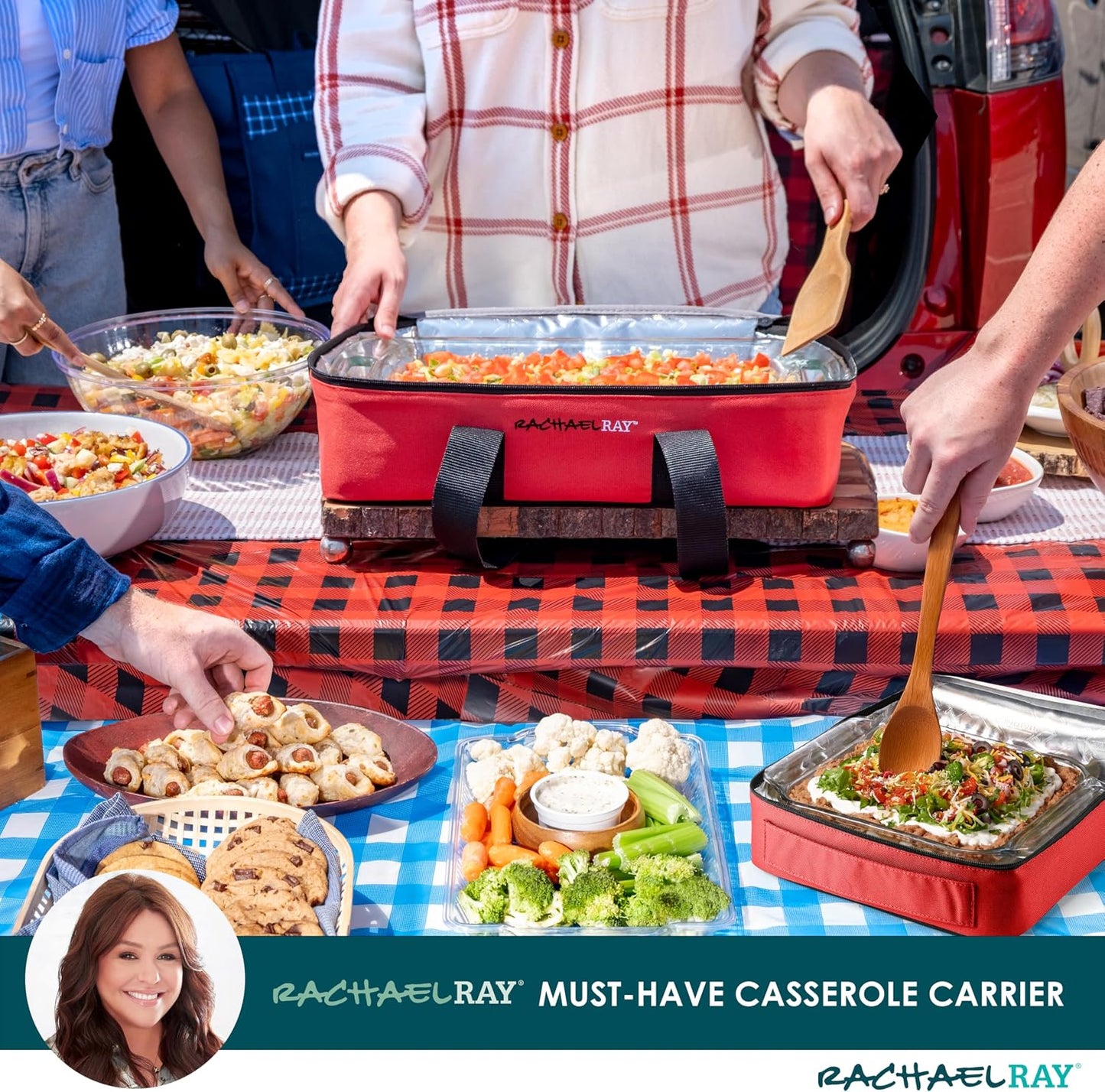 Rachael Ray Lugger Duo, Insulated Casserole Carrier for Hot or Cold Food, Thermal Lasanga Lugger Tote for Pockluck, Parties, Picnic, and Cookouts, Fits 9" x 13" Baking Dish, Sea Salt Grey