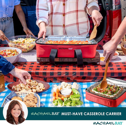Rachael Ray Lugger Duo, Insulated Casserole Carrier for Hot or Cold Food, Thermal Lasanga Lugger Tote for Pockluck, Parties, Picnic, and Cookouts, Fits 9" x 13" Baking Dish, Sea Salt Grey