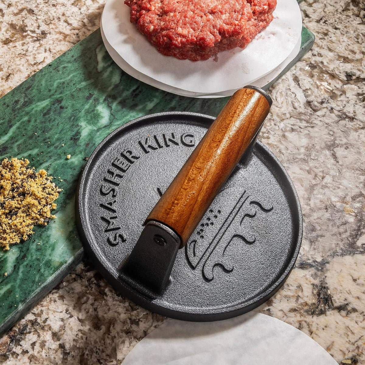 Premium Cast Iron Smash Burger Press incl. 25 Patty Paper