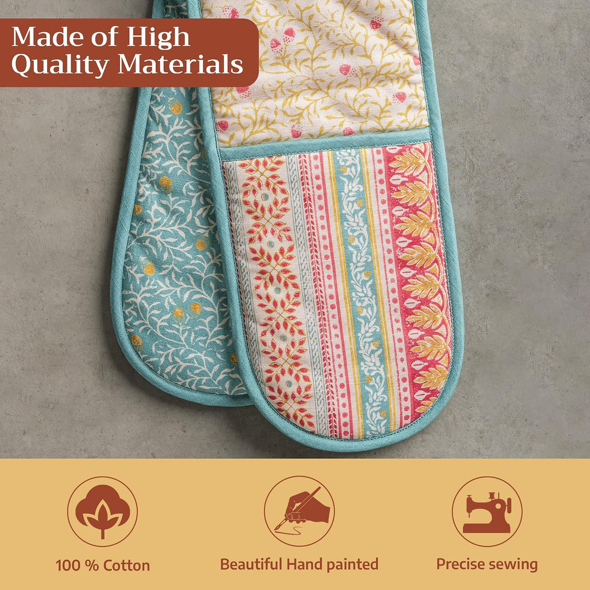 Maison d' Hermine 100% Cotton Oven Mitt & Pot Holder Set (7.5"x13" & 8"x8") - Colors C