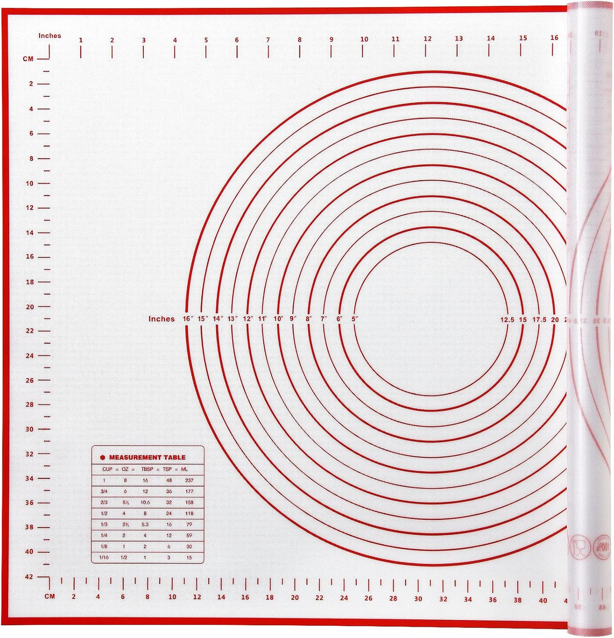 Yansumi silicone pastry non stick baking mat with measurement fondant mat with three sizes for silicone baking mat, counter mat, dough rolling mat,fondant/pie crust mat (Red, 16"L x 12"W)