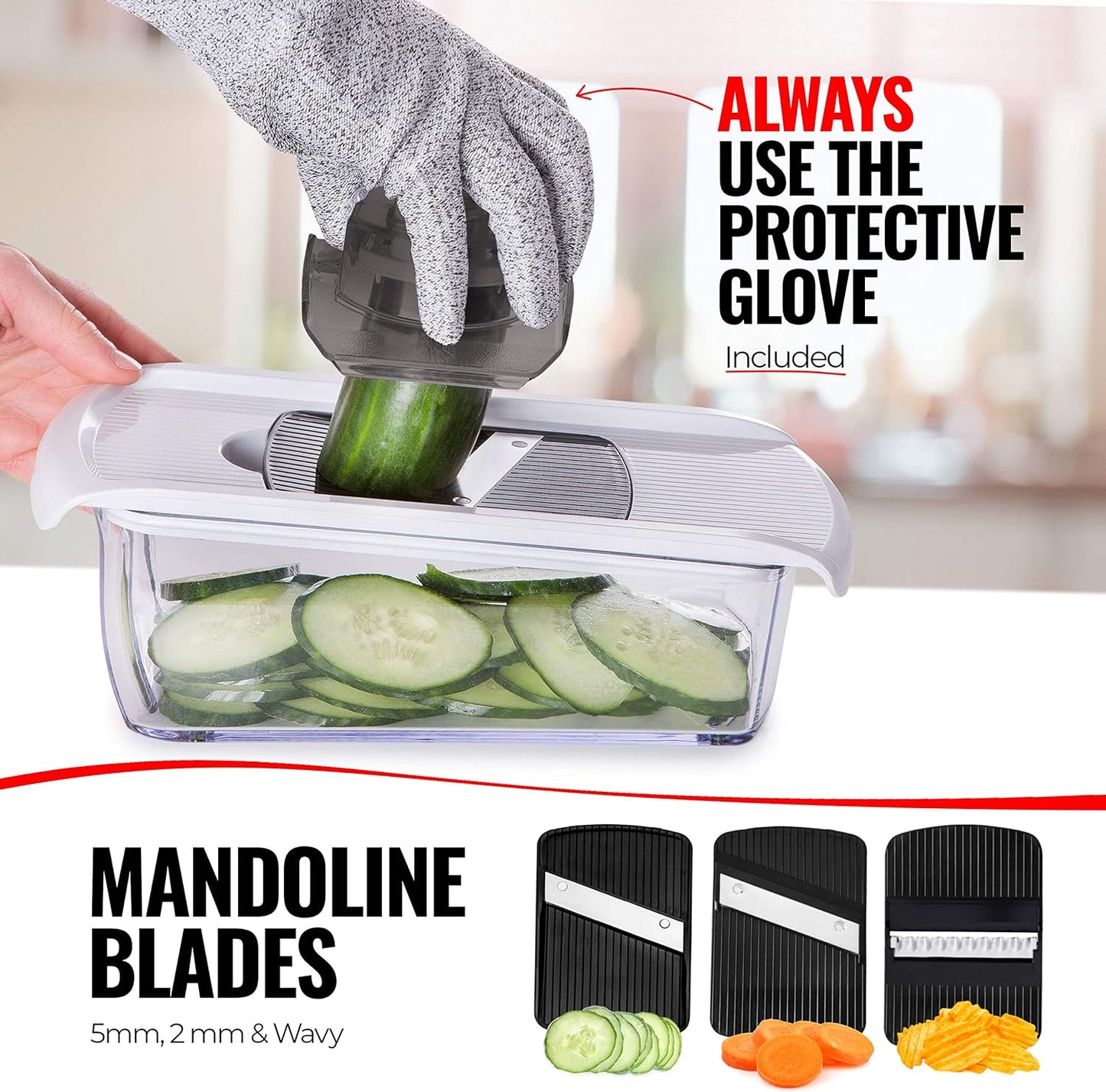 Fullstar Mandoline Slicer for Kitchen, Fruit Cutter, Cheese Grater, Cucumber Slicer, Veggie Spiralizer, Food Cutter & Kitchen Gadgets & Gifts with Safety Glove (11 in 1, White)