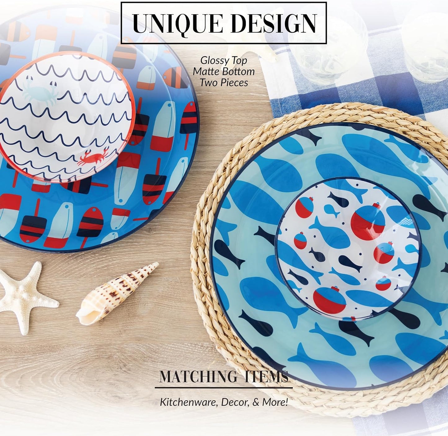 Pavilion Gift Company - Lake - 11.5" Chip Holder with 6" Glass Serving 10 Oz Dip Bowl Fish Fishing Boat Boating Lake Beach Waterfront Ocean Nautical Seaside River Kitchen Decor Summer Serveware