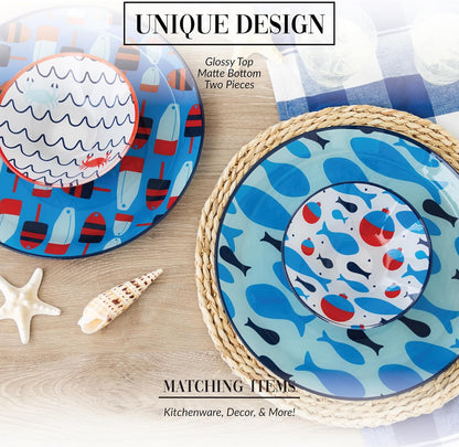 Pavilion Gift Company - Lake - 11.5" Chip Holder with 6" Glass Serving 10 Oz Dip Bowl Fish Fishing Boat Boating Lake Beach Waterfront Ocean Nautical Seaside River Kitchen Decor Summer Serveware