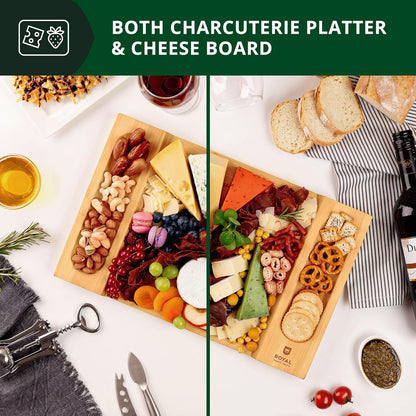 ROYAL CRAFT WOOD Premium Bamboo Charcuterie Board Set - Cheese Platter & Serving Tray & Serving Utensils - Perfect Housewarming Gift, Wedding, Bridal Shower Gift - Ideal for Entertaining and New Home